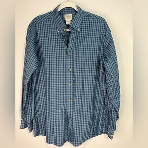 L.L. Bean Men's Blue Cotton Checkered Button Down Casual Shirt Size L